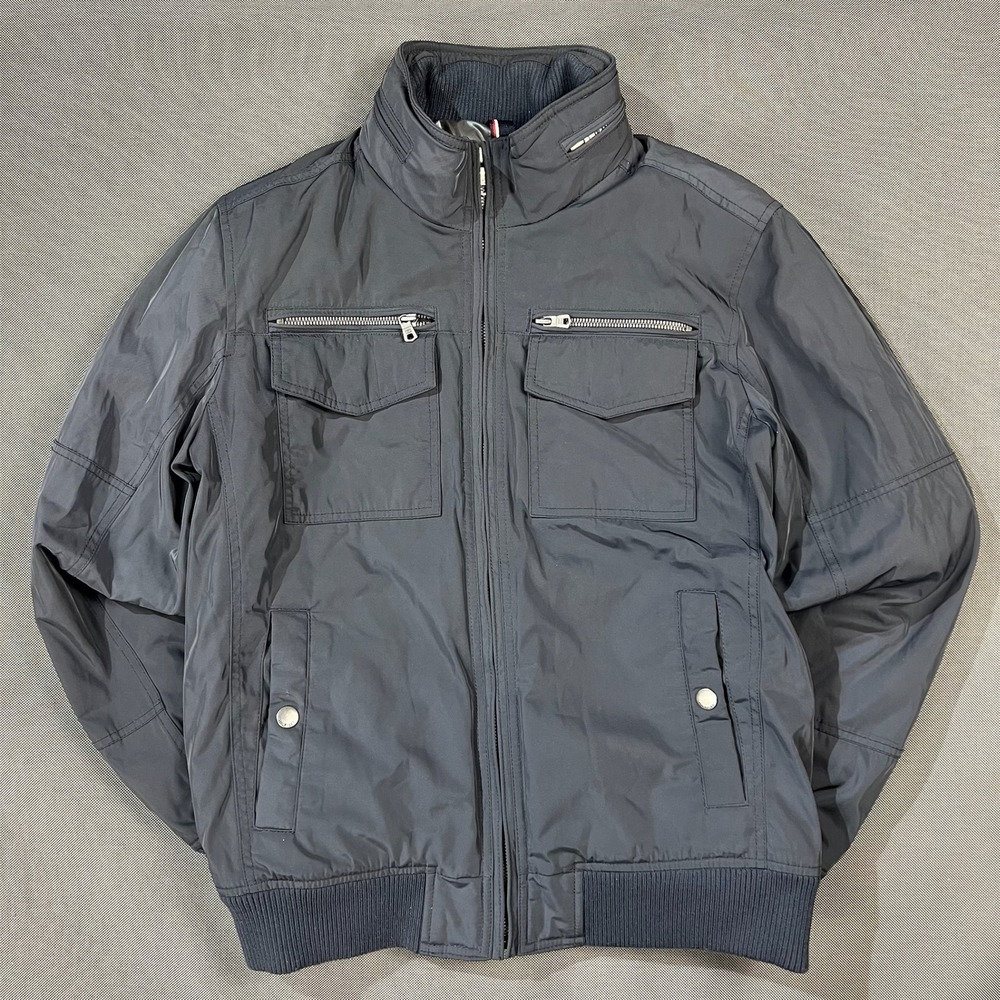 Tommy Hilfiger Mens Navy Blue Full Zip Bomber Jacket Military Field Coat Medium